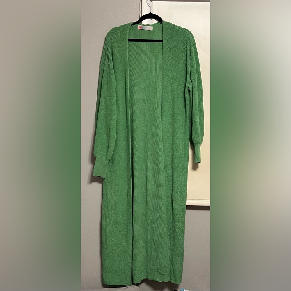Free People Green Long Cardigan